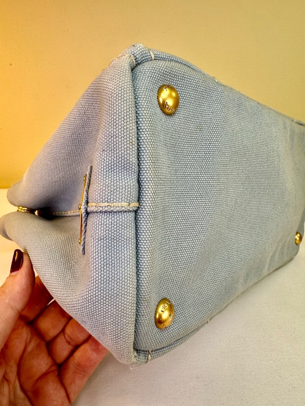 Prada Canapa Logo Canvas satchel Light blue Original Adj. Strap COA - Picture 12 of 17